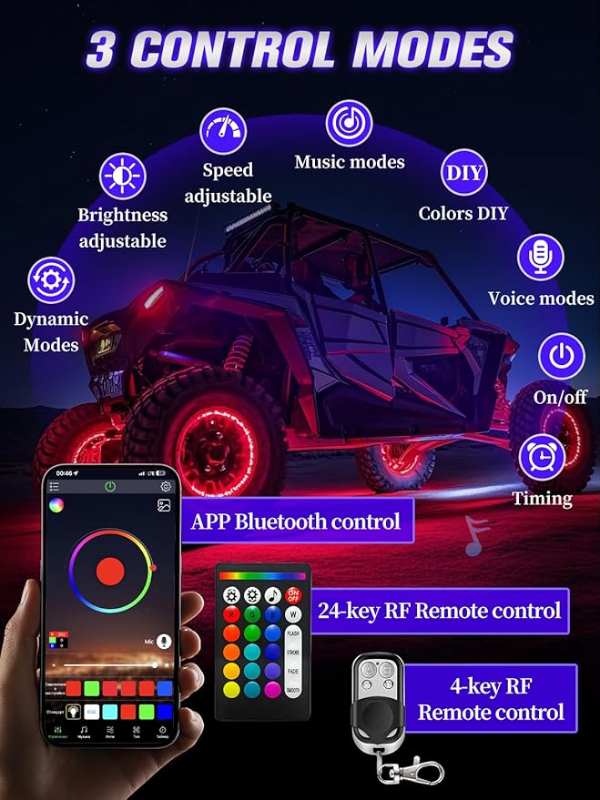12 Pods RGB LED Rock Lights with APP/RF Remote Control High Brights Waterproof Underglow Multicolor Zone Neon Exterior Rock Lights for 12V Trucks Jeep UTV ATV RZR Offroad Pickup SUV Accessory