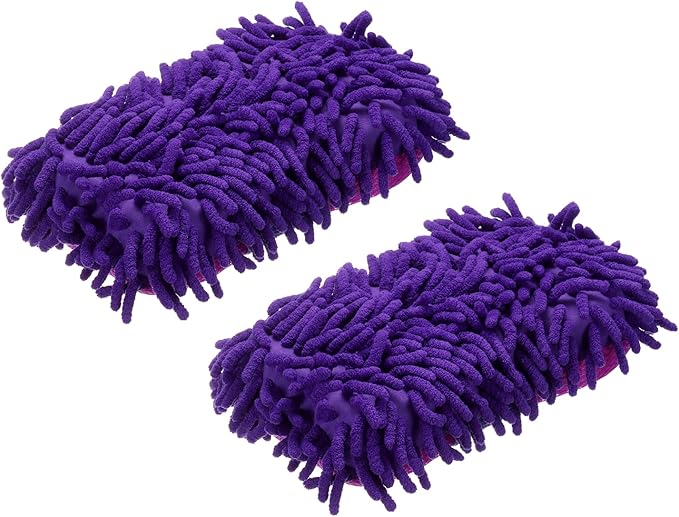 HARFINGTON 2pcs Car Wash Sponge 8.7" x 4.3" Chenille Microfiber Mitt Scratch-Free Absorbent Scour Scrubber Cleaning Sponge for Washing Detailing on Cars, Trucks, SUV, Boats, RVs, Purple