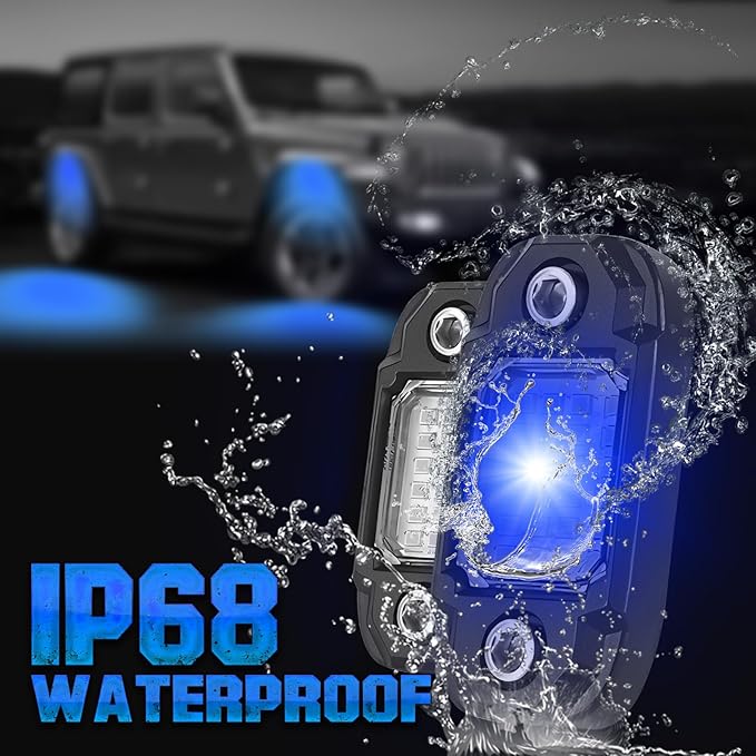 12Pods LED Rock Lights Blue 24led Chips Waterproof Neon Underglow Lighting Kit for Trucks SUV ATV Car
