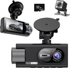 3 Channel 360 Dash Cam Front and Rear and Inside with 32G Card,1080P Dash Camera for Cars,Night Vision,3.0" IPS Screen,170° Wide Angle,Loop Recording,24H Parking Mode