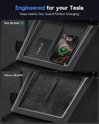 Center Console Organizer Tray for 2025 2026 Tesla Model Y Juniper (Premium & Performance) & All Model 3 Highland, Durable PC +Silent Silicone Liner Armrest Storage Box Wireless Charging Pad 4PCS