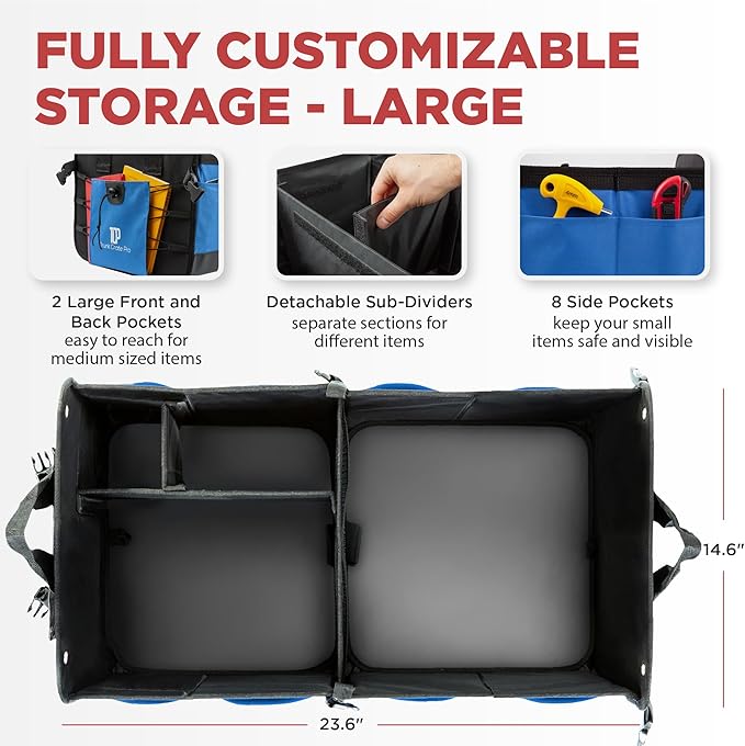 TRUNKCRATEPRO Car Trunk Organizers | Trunk Organizer, Car Storage Organizer - Premium Compartments Collapsible Portable car trunk organizers and storage for SUV (Large Capacity)