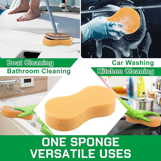 Vesici 48 Pack Car Wash Sponges Large Sponges Bulk Big All-Purpose Scrubber Thick Foam Car Cleaning Supplies for Washing Boat Kitchen Household with Single Vacuum Compressed Packing (Earthy Yellow)