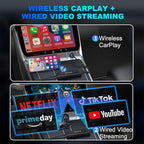 4-in-1 Wireless CarPlay Adapter for iPhone 15/16/17 & Newer, Wired Video Streaming, Screen Mirroring, Two-Way Control & Charging, Plug & Play for Factory Wired CarPlay (Black)