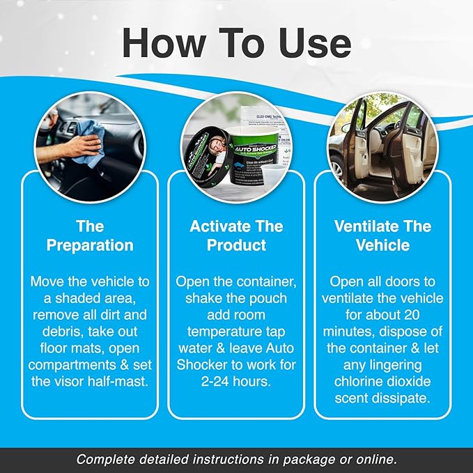 Biocide Systems Auto Shocker Strong Car Odor Eliminator, Eco-Friendly Chlorine Dioxide Odor Bomb for Vehicle Interior Up to 250 Cubic Feet
