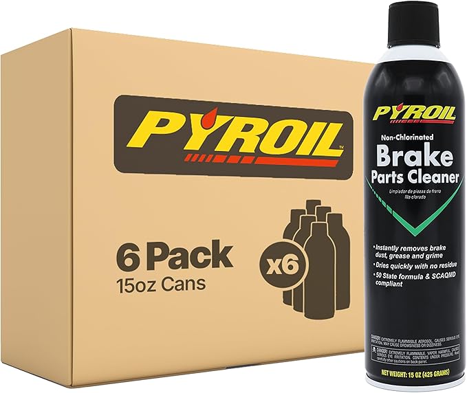 Pyroil Brake Parts Cleaner Spray, Non-Chlorinated, Fast-Drying No-Residue Degreaser for Rotors, Calipers & CV Joints, 15 oz (Pack of 6)
