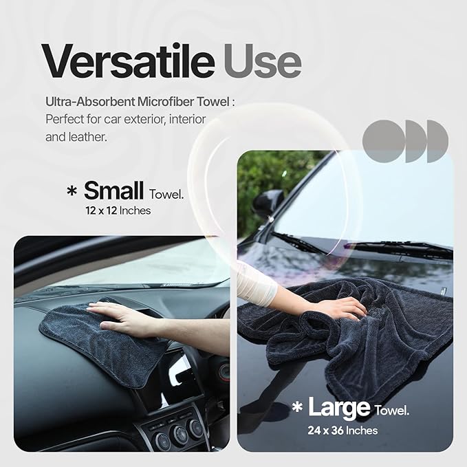 Crystal Clean 1300GSM Car Drying Towel - XL (24x36) Microfiber Towels for Cars with Double Twisted Loop, Professional Detailing Towel for Car Detailers - Quick Dry, Paint Safe & Swirl-Free