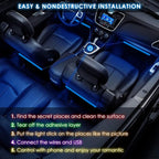 Interior LED Strip Light - 48 LED DIY 16 Million Colors, Microphone App Control, Smart Phone Music Sync RGB Under Dash Waterproof Lighting Kit with Car Charger, USB DC 12V