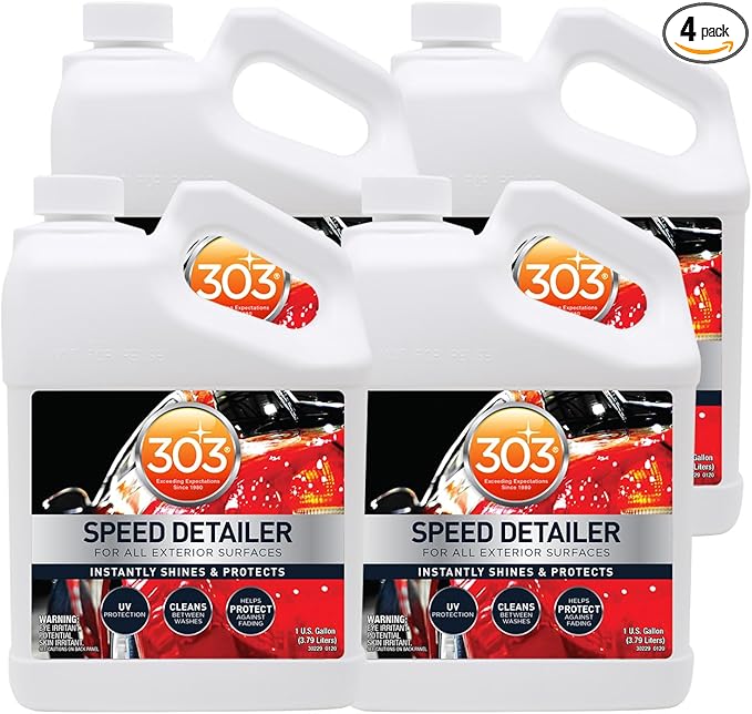 303 Products Speed Detailer - Instantly Shines and Protects - for All Exterior Automotive Surfaces - Cleans Between Washes - UV Protection, 1 Gallon, 4 Pack (30229-4PK)