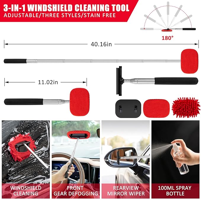47Pcs Car Wash Cleaning Kit with High Power Handheld Vacuum Windshield Cleaning Tool with Side Mirror Squeegee Bucket Detailing Brushes Tire Brush Towels Complete Detailing Set for Car