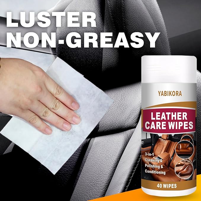Leather Wipes, Leather Wipes for Car Interior Seat Cleaner, Steering Wheel & Furniture, Leather Couch Wipes and Conditioner - Generously Sized (4.72 x 5.51 Inch) - Full 40 Wipes