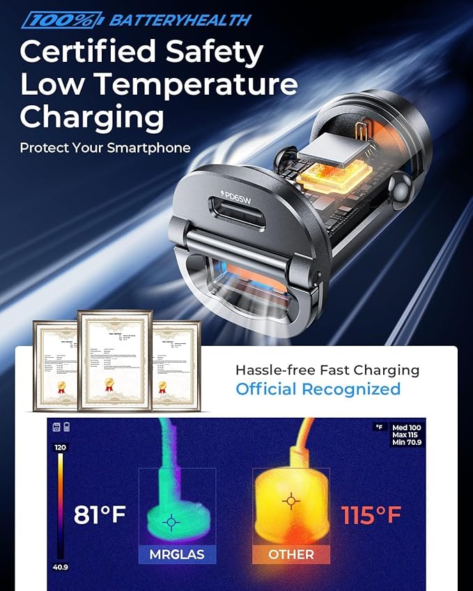 MRGLAS [2-Pack] 125W USB C Car Charger, Mini Metal USB C Car Adapter Fast Charging PD65W & QC60W Dual Port Type C Cigarette Lighter USB Charger for iPhone 17 16 15 14 Pro Max Air iPad Samsung MacBook