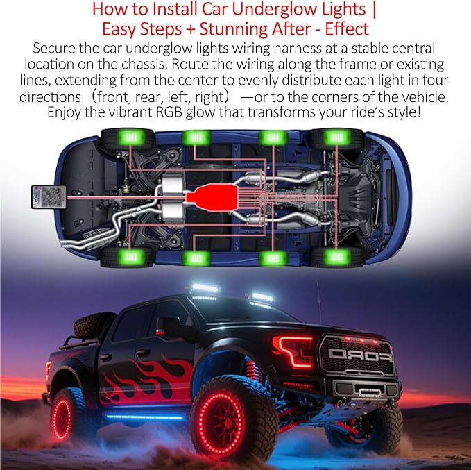RGB LED Rock Lights Kit with APP/RF Remote Control Music Mode, Enhanced Underglow Lights Multi Zone Neon Underbody Light Multi Color 12V Waterproof for Trucks Jeep UTV ATV Golf Cart Offroad (10, p)