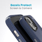 Speck iPhone 15 Case - Drop Protection, Grip - for iPhone 15, iPhone 14, iPhone 13 - Scratch Resistant, Soft Touch 6.1 Inch Phone Case - Presidio2 Grip Coastal Blue/Dust Grey/White