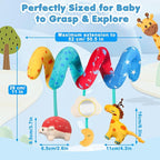 URMYWO Spiral Car Seat Toys for Babies 0-6 Months, Newborn Toys & Infant Toys, 3 Month Baby Toys, Toddler Travel Toys, Sensory Hanging Stroller Toy with Crinkle Mirror, Shower Gifts Essentials