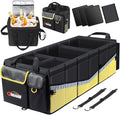 Oasser Trunk Organizer with Cooler Bag 95L, Bearing 110lb No Deformation, Collapsible with Multi Compartments, 20L Removable Insulated Bag, Foldable Lid, Non Slip Bottom, 2 Straps (Black&Yellow)