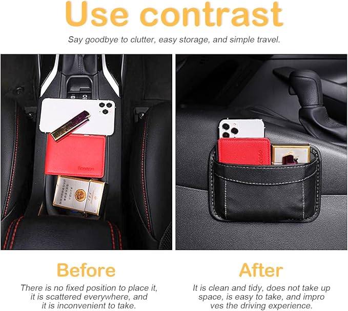 Osilly Car Seat Side Pocket Organizer, PU Leather Pen Phone Sunglasses Holder Tray Pouch Seat Gap Filler, Mini Storage Bag Car Interior Accessories for Auto Seat Door Window Console (Black)
