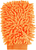 HARFINGTON Premium Chenille Microfiber Car Wash Mitts 9.8" x 7.9" Scratch Free Wash Gloves Absorbent Double Sided Plush Cleaning Drying Mitts for Car Washing Home Orange Yellow