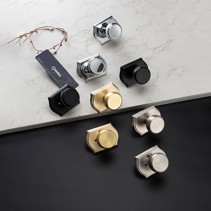 6 Pack Pismo Doorknobs with Lock for Bath & Bedroom, Black Interior Door Knobs with Camelot Trim