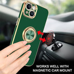 VENINGO iPhone 14 Case, Slim Fit Soft 360 Ring Holder Kickstand Magnetic Car Mount Supported Easy Clean Shockproof Protective Cover for Apple iPhone 14 6.1" 2022, Midnight Green
