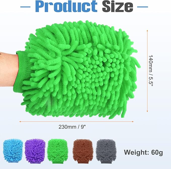 HARFINGTON 5pcs Chenille Microfiber Car Wash Mitts 9" x 5.5" Scratch Free Wash Gloves Absorbent Double Sided Plush Cleaning Drying Mitts for Car Washing Home Clean 5 Colors Mitt