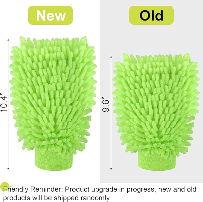 3 Pack Chenille Microfiber Car Wash Mitt, 7" x 9.6" Car Washing Mitts, Home Dusting Gloves, Scratch Free Lint-Free, Highly Absorbent, Double Sided, for Cleaning Detailing Polish (Blue,Green,Grey)