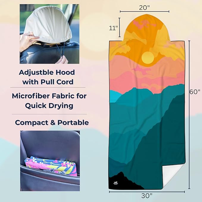 Gone For a Run Car Seat Towel Cover – Microfiber Hooded Seat Cover – 30” x 60” Moisture-Wicking Running Seat Protector for Runners – Sunset Summit