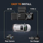 4K 3 Channel Dash Cam Front and Rear with Cabin, 4K+1080P+1080P Dash Camera for Cars, Free 128GB Card Included, Dash Cam with Night Vision, WiFi, GPS, APP Control, Parking Monitor, Loop Recording