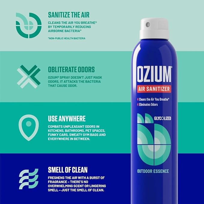 Ozium 3.5 Oz. Air Sanitizer & Odor Eliminator for Homes, Cars, Offices and More, Outdoor Essence Scent, 6 Pack
