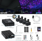 Split 4 Colors 12W Car Starlight Headliner Slim Kit 1000pcs*0.02in*9.8ft with APP&RF Remote,RGBW Fiber Optic Starlight Kit,4 Port Engine Sound Activated Star Lights for Ceiling Car Roof/Home Decor
