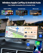 11.5" Wireless Apple CarPlay Screen for Car, Portable Car Play & Android Auto Touch Screen Car Stereo with App Control, 4K Dash Cam 1080P Backup Camera, GPS, Voice Control, Mirror Link FM All Vehicles