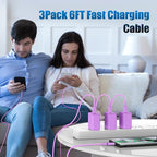 3Pack USB C Charger for Samsung Galaxy S24 Ultra, Super Quite Fast Charging Type C Block with 6FT C to C Cord for Samsung Galaxy Tab S9 S8 S23 Ultra S22 Ultra S23 S22 S21 Note 10 Plus 20,Purple
