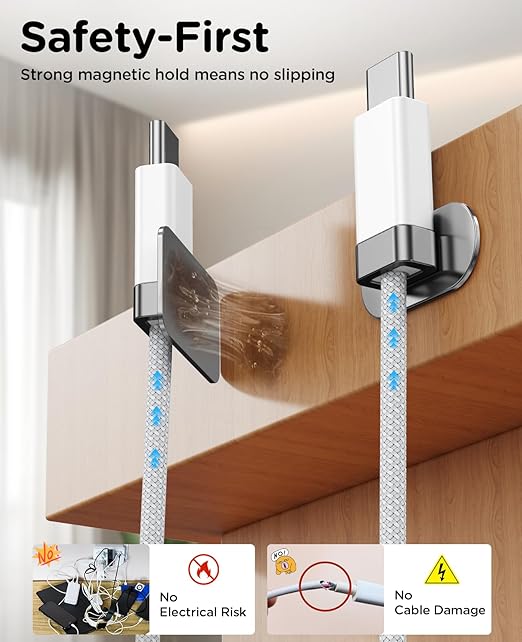 StayCable 3.3FT USB A to USB C Cable with Built-in Magnetic Holder for Nightstand, Desk and Car, 3A Fast Charging Anti-Drop Cord with 2 Adhesive Metal Plates, Braid Type-C Data Cable for iPhone 17