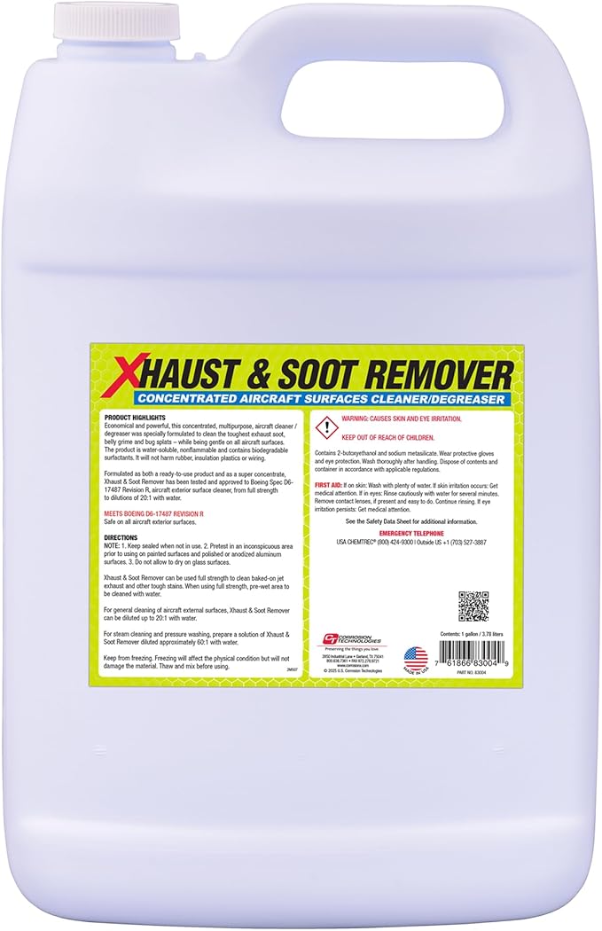 Corrosion Technologies Xhaust & Soot Remover, Superconcentrated Cleaner Degreaser For Exhaust Soot, Belly Grime, Brake Dust & Bug Splats, Multi Purpose Aircraft & Fleet Cleaning Solution, 1 Gallon