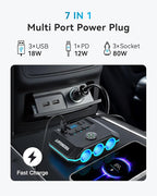 Anyongora 7-in-1 Cigarette Lighter Splitter, 120W Car Charger Adapter with 3 Sockets & Independent Switches, 4 USB Ports (USB-A/USB-C), LED Voltage Display, UL Certified, Built-in Fuse + Spare Fuse