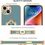 VENINGO iPhone 14 Case,Phone Cases for iPhone 14,Slim Fit Soft 360° Ring Holder Kickstand Magnetic Car Mount Supported Easy Clean Shockproof Protective Cover for Apple iPhone 14 6.1", Blue Grey/Golden