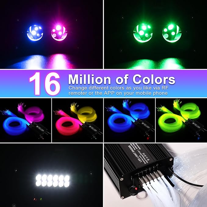Dual Color Starlight Headliner Kit, 18W 1200pcs 0.03in 13.1ft Meteor & Twinkle 2 in 1 Fiber Optic Star Ceiling Lights with APP/Remote/Music Sync for Car Home Ceiling