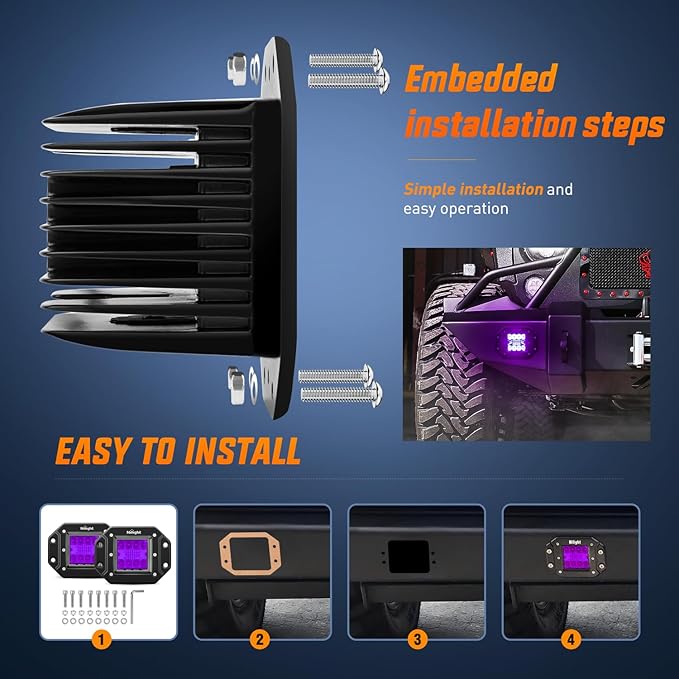 Nilight Flush Mount LED Light Pods 2 PCS 42 W Purple Upgraded Spot Flood Combo Bumper Driving Decoration Neon Light Bar Off Road Lights 12V 24V Lighting for Truck ATV UTV SUV Pickup Van Boat Tractor