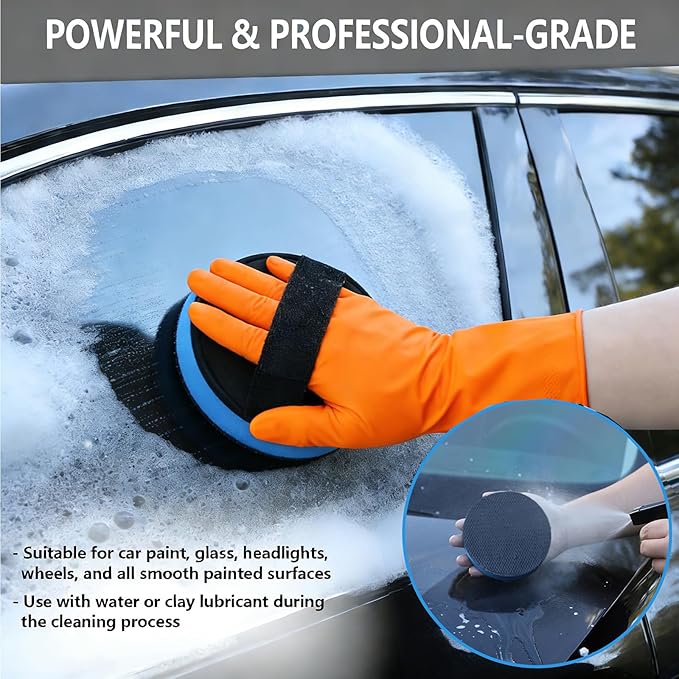 4" Clay Bar Pad | Synthetic Clay Disc Kit with Hand-Strap Applicator | Fine Grade Magic Clay Scrubber Pad for Car Detailing, Cleaning, Polishing, Paint Correction, and Deep Gloss Finish