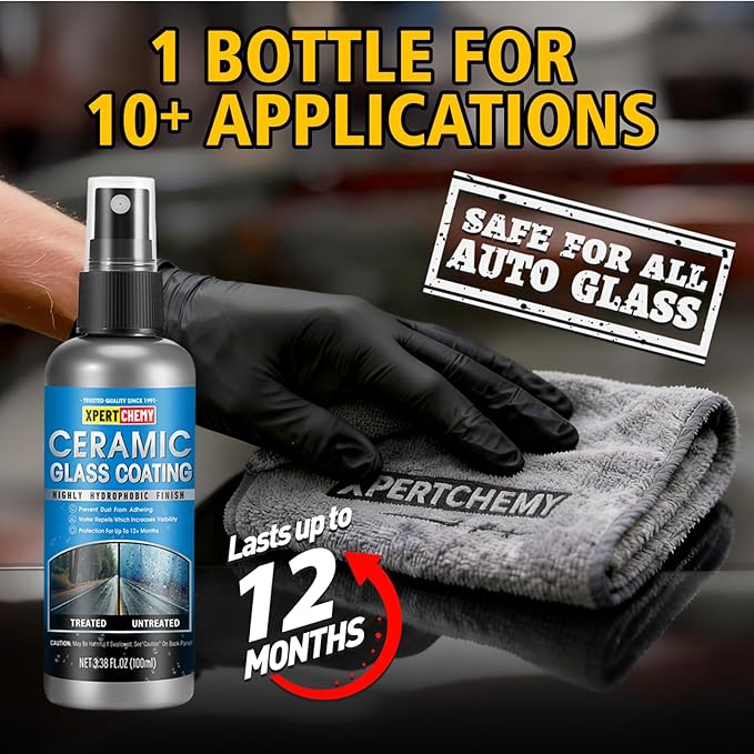 XPERTCHEMY Ceramic Rain Repellant Windshield, Glass Coating Spray, Hydrophobic Protective Formula, Advanced Rain Windshield Water Repellent for Cars, Mirrors and Other Glass Surfaces
