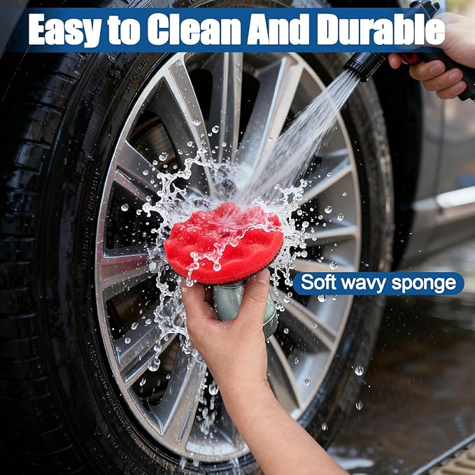 Flow Tire Shine Applicator, Reusable Car & Truck Tire Dressing Applicator, No-Drip Streak-Free Tire Shine Applicator Pad, Car Detailing Foam Sponge Pad for All Tire Shine & Gels(Red+Blue)