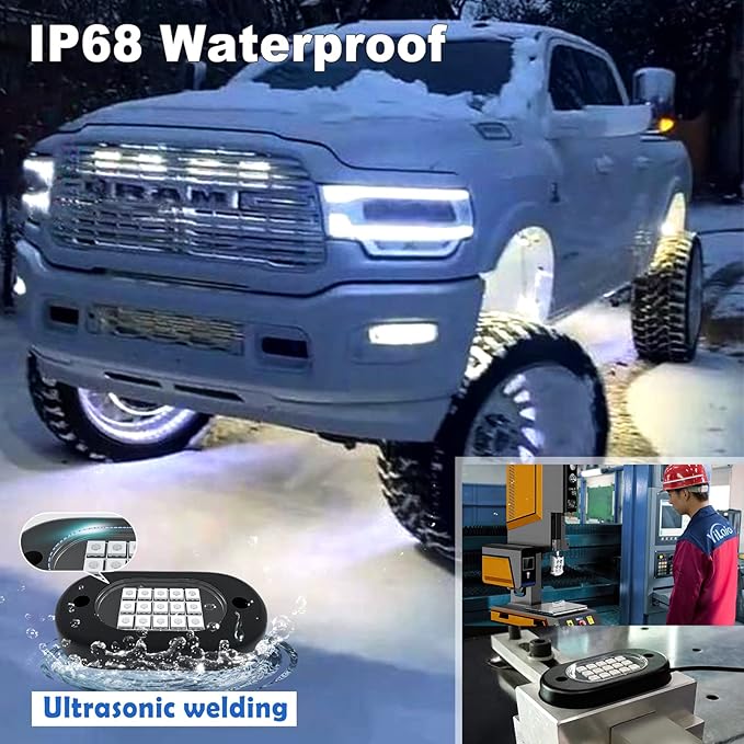 YiLaie RGB LED Rock Lights, with Phone App/Remote Control & Timing & Music Mode Rock Lights Kits, Waterproof Underglow Light for Jeep ATV RZR UTV SUV Off Road AUTO Motorcycle (6 Pods)