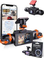 Full View Car Dashcam Wireless System 360 Car DVR WiFi 4 Channel Dash Cam Video Recorder Camera for Cars, Front and Rear Inside with Infrared Lamps Night Vision (32G)