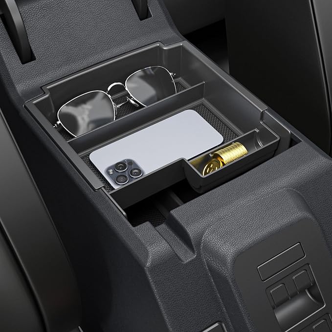 Mabett Double-Layer Console Organizer for Bronco 2025,2026 4-door, Armrest Storage Box with Non-Slip Mat for Bronco Accessories (Not for Manual Transmission Not for Bronco Sport)