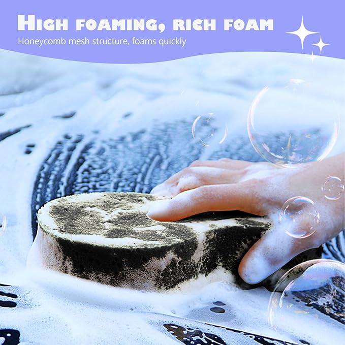 Professional 8-Shaped Car Detailing Sponge, Extra Large Thick Cell Foam Pad for Safe Waxing, Washing, And Drying Effectively Adsorb Dust Particles，Long Lifespan Without Deformation (Black 3PC)