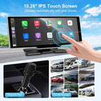 10.26" Wireless Carplay Screen for Car with 4K Dash Cam | Portable Car Play & Android Auto Touch Screen, 1080p Backup Camera, Mirror Link, Voice Control, GPS Navigation | for All Cars