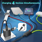 Travel Essentials 4-in-2 Multi Charging Cable with iWatch Charger, 2Pack 5FT Nylon Charging Cords, USB C/USB A Phone Charger Cord for iPhone 17-5, iPad, Galaxy S25-S21, Cruise/Car/Home Use