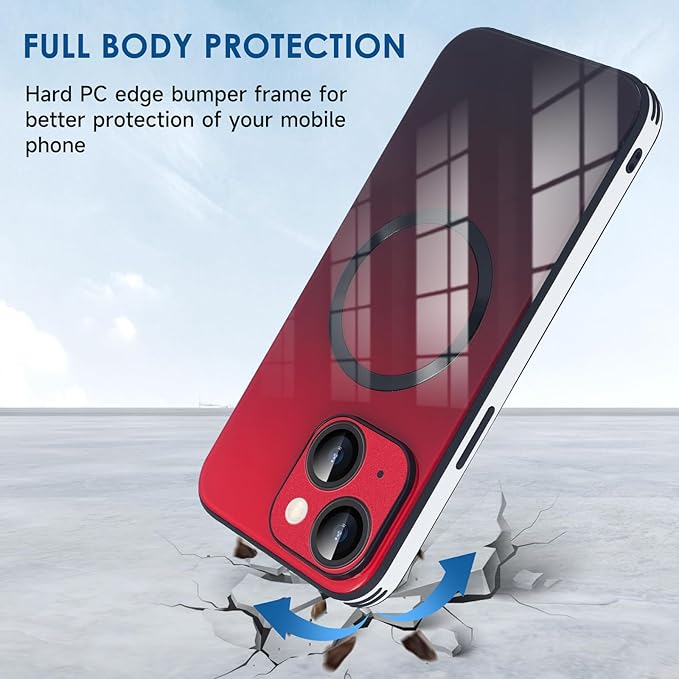 Guppy Compatible with iPhone 15 Case Magnetic, with Full Camera Lens Protector [Compatible with MagSafe] Scratch Resistant Gradient Glass Back Cover Phone Case-Red