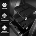 Muslogy Center Console Organizer Compatible with Ford Ranger 2024 2025 2026 & Raptor Accessories Two-Layer Storage Box Insert Tray Secondary Storage Divider Armrest Tray ABS Material Glove Box (Black)
