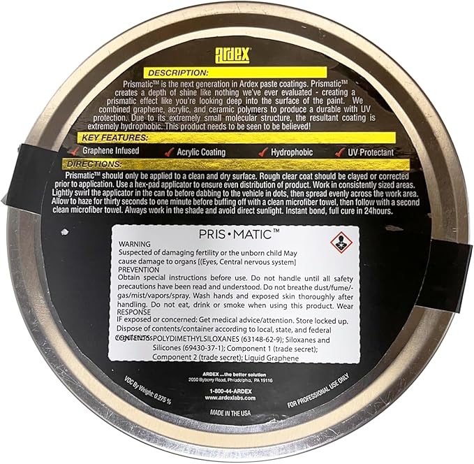 Ardex Prismatic 9252 | Graphene and Ceramic Coating | Extreme Gloss, Depth, Shine, hydraphobic & Protection | for Cars, Boats, RV's & Motorcycle | For DYI and Professional use | Made in USA